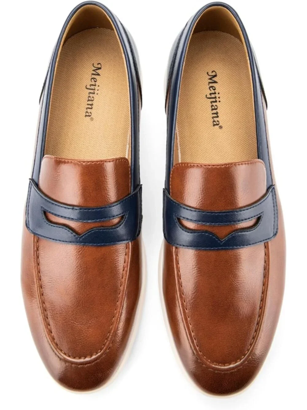 🆕Men's Brown Blue Leather Loafers Slip-On Moccasins Dress Shoes Lightweight